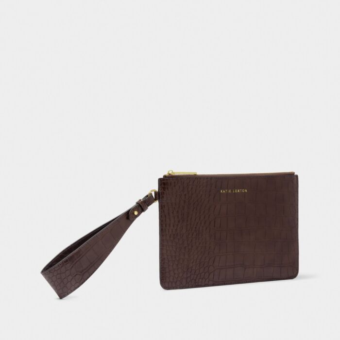 Katie Loxton Marni Faux Croc Wristlet Pouch - Chocolate